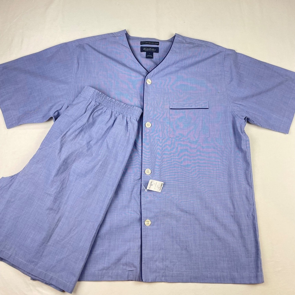 Brooks Brothers Men Blue Cotton Short Sleeve Knee Length Pajama Set L NWT